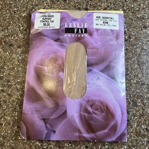 Leslie Fay Pantyhose Womens Plus Size Q Beige Lycra Sheer Control Top Support
